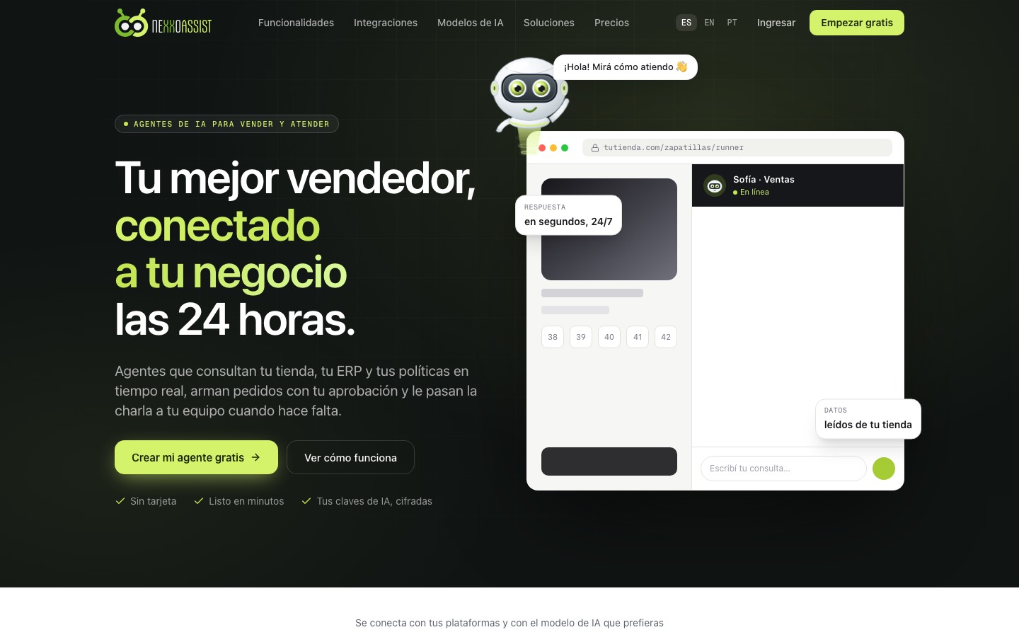 Nexxo Assist home page showing a sales agent in a store chat
