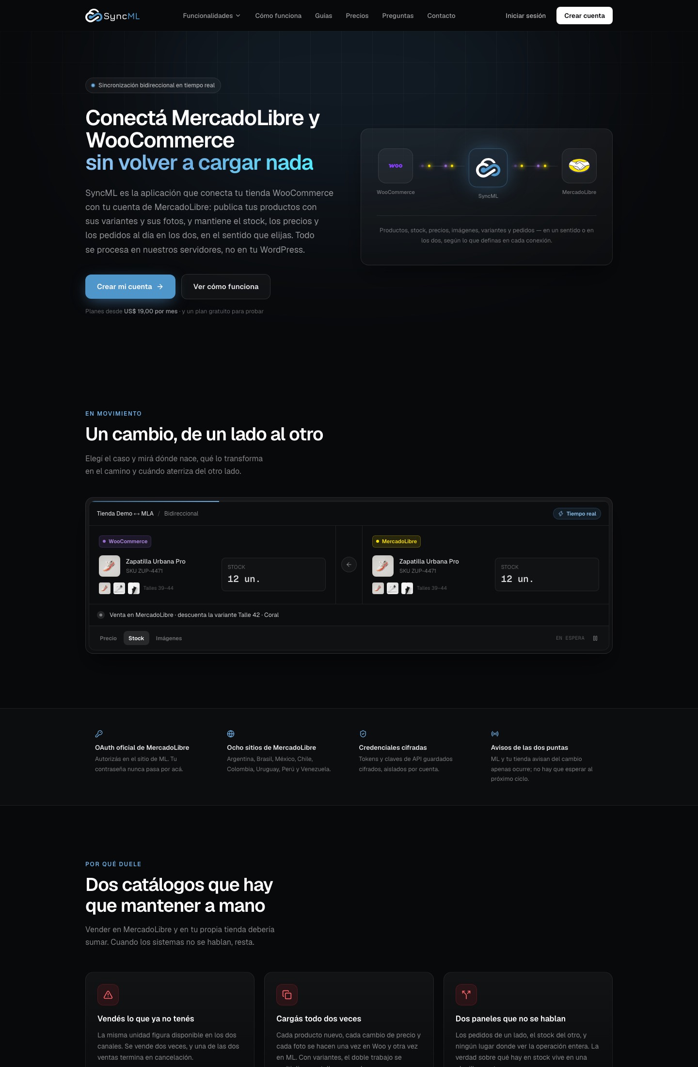 Demo of a stock change traveling from MercadoLibre to WooCommerce